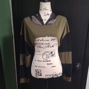 SHEIN Olive and Black Mesh Crop Top